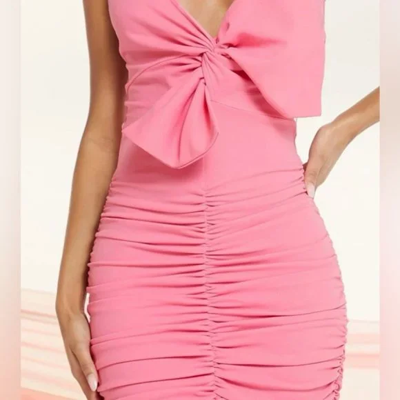 NWT Womens dress Bow Front Ruched Bodycon Dress. Size Large - Picture 3 of 6
